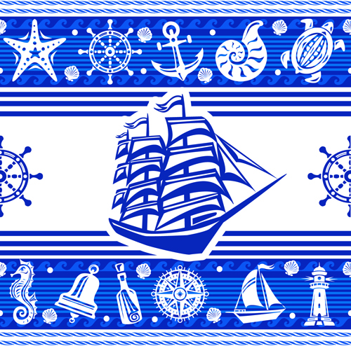 Nautical elements blue seamless pattern vector 04 seamless pattern nautical elements   