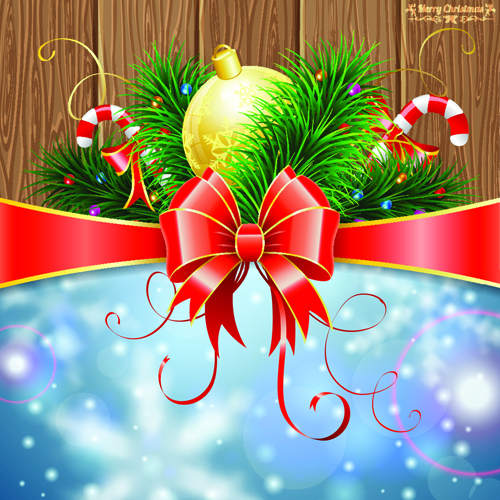 Wood board and red ribbon christmas background vector Wood Board wood christmas board background   