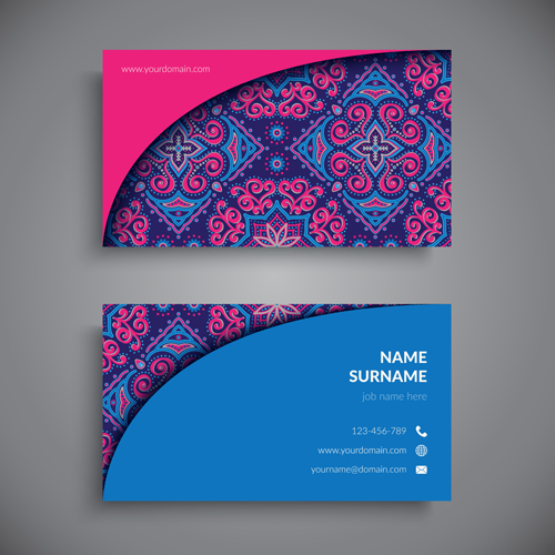 Ethnic pattern with business cards vector 04 Retro font pattern ethnic cards business   