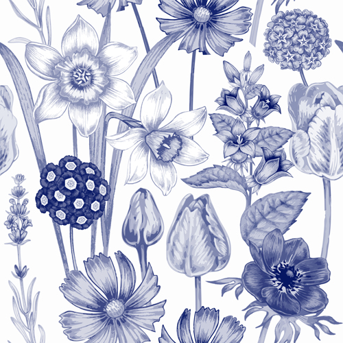 Sketch flowers art pattern seamless vector 03   