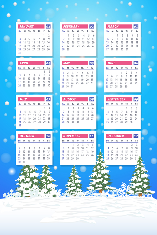2016 calendar with winter landscape vector 05 winter landscape calendar 2016   