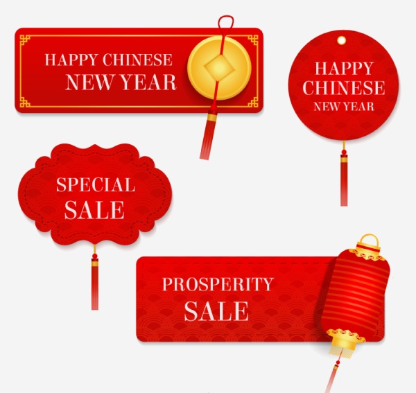 Red new year with sale labels vector year sale red new labels   