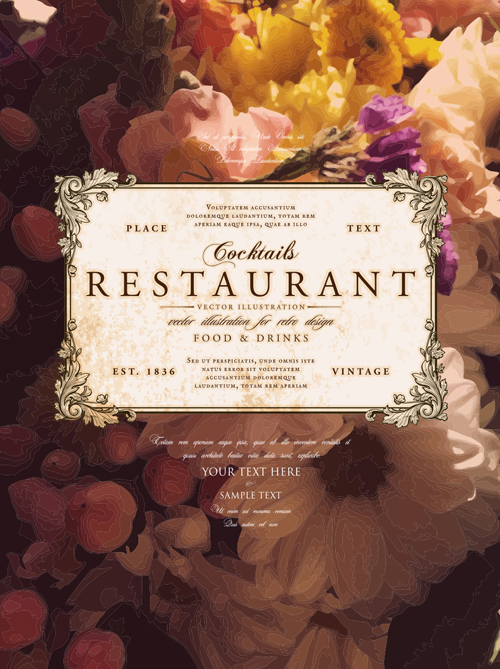 Vintage restaurant menu cover with flower blurs background vector 06 vintage restaurant flower cover background   