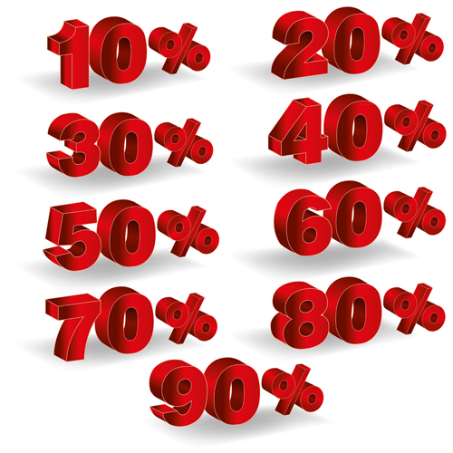 Red 3D discounts number design vector red number discount   