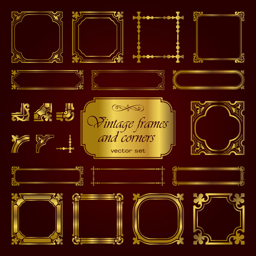 Golden vintage frames and corners set vector vintage golden frames corners   