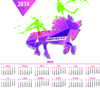 Calendar 2014 with Splash horse illustration vector 02 splash illustration horse calendar   