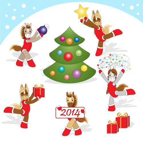 Funny Horses 2014 New Year design vector 05 new year new horses funny 2014   