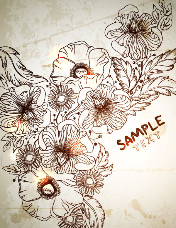 Retro Hand drawn flower vector backgrounds Retro font hand-draw hand drawn hand flower   