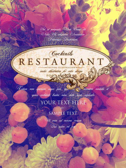 Vintage restaurant menu cover with flower blurs background vector 04 vintage restaurant flower cover background   