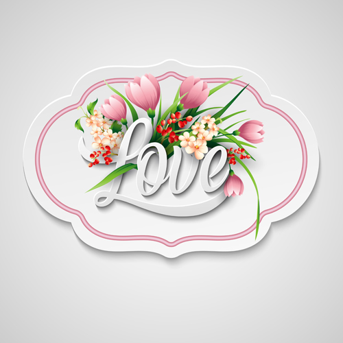 Valentine day card with pink flower vector 01 Valentine pink flower day card   