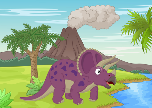 Cartoon dinosaurs with natural landscape vector 13 natural landscape dinosaurs cartoon   