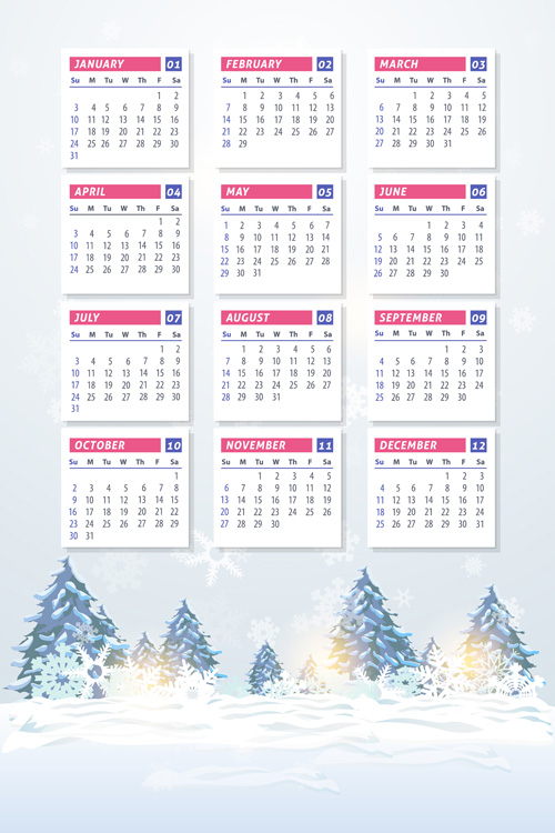 2016 calendar with winter landscape vector 06 winter landscape calendar 2016   