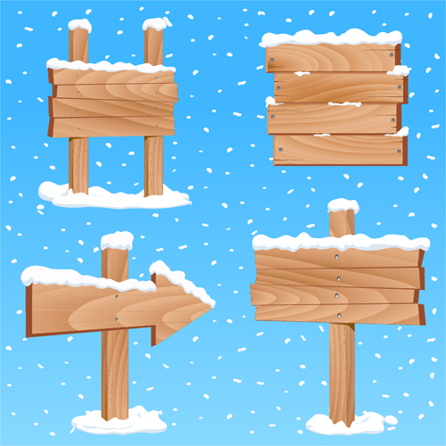 Winter wooden billboard vector material 01 wooden winter vector material billboard   