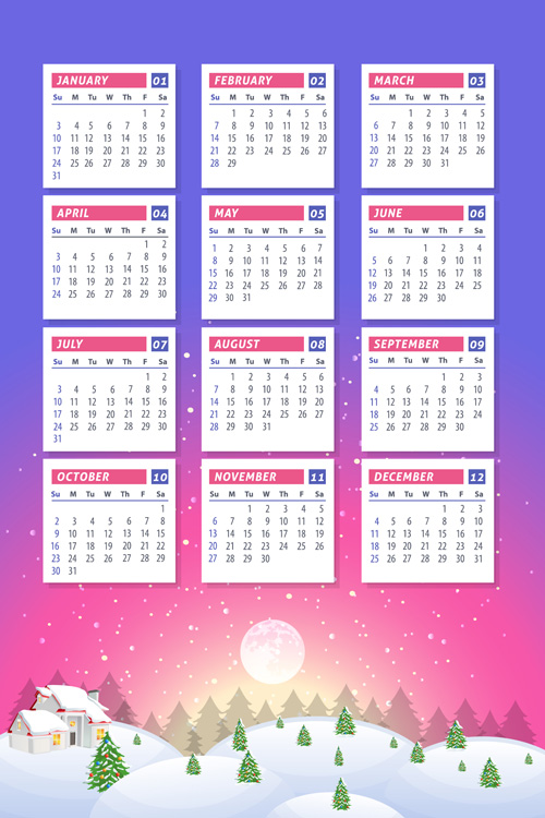 2016 calendar with winter landscape vector 01 winter landscape calendar 2016   