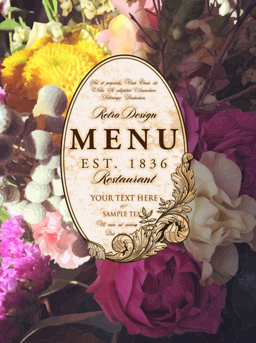 Vintage restaurant menu cover with flower blurs background vector 08 vintage restaurant flower cover background   