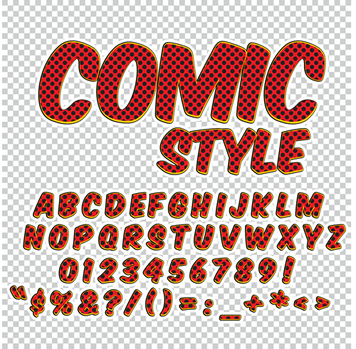 Comic styles alphabet with numbers and symbol vector set 17 symbol style numbers Comic aligncenter   