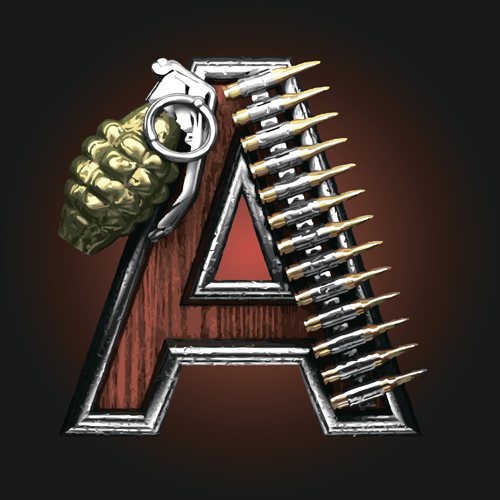 Metal alphabet with bullet and grenade vectors set 01 metal grenade bullet alphabet   
