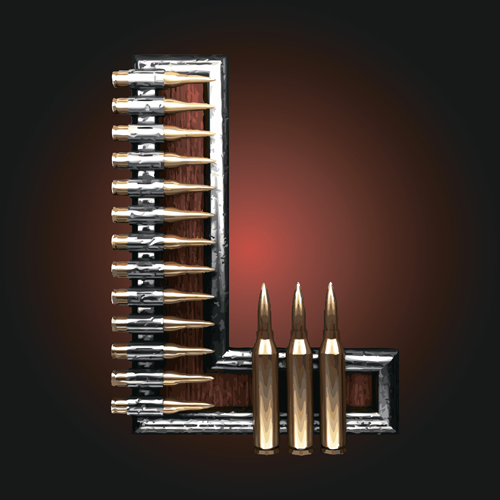 Metal alphabet with bullet and grenade vectors set 12 metal grenade bullet alphabet   