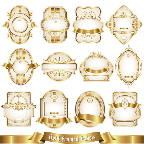 Shiny gold framed labels ornament vector 03 shiny ornament labels label gold framed   