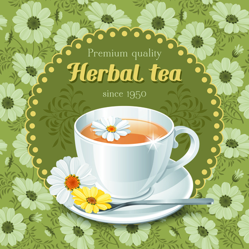 Tea cup and elegant floral background vector 02 tea cup tea floral background floral elegant background vector   