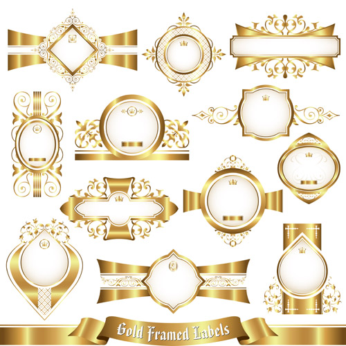 Shiny gold framed labels ornament vector 02 shiny ornament gold framed   