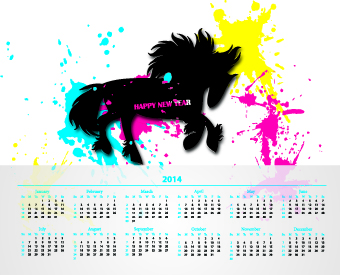 Calendar 2014 with Splash horse illustration vector 01 splash illustration calendar   