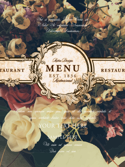 Vintage restaurant menu cover with flower blurs background vector 07 vintage restaurant flower cover background   