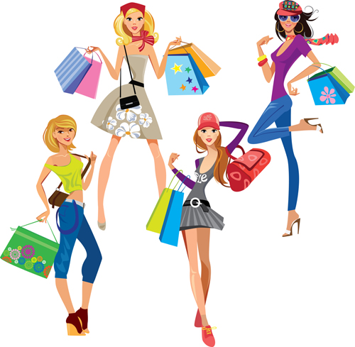 Fashion shopping girls vector material set 04 shopping material fashion shopping fashion   