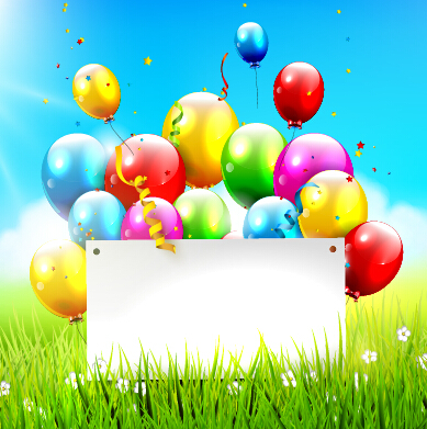 Colorful balloon with confetti and grass background 02 grass confetti colorful background   