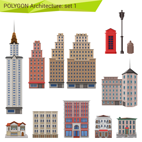 Polygonal architecture design vector set 01 polygonal architecture   
