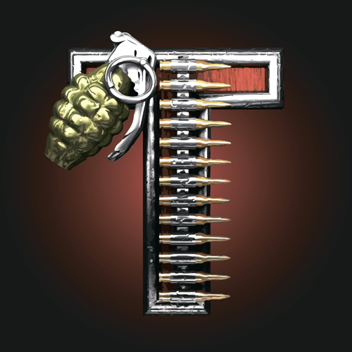 Metal alphabet with bullet and grenade vectors set 20 metal grenade bullet alphabet   