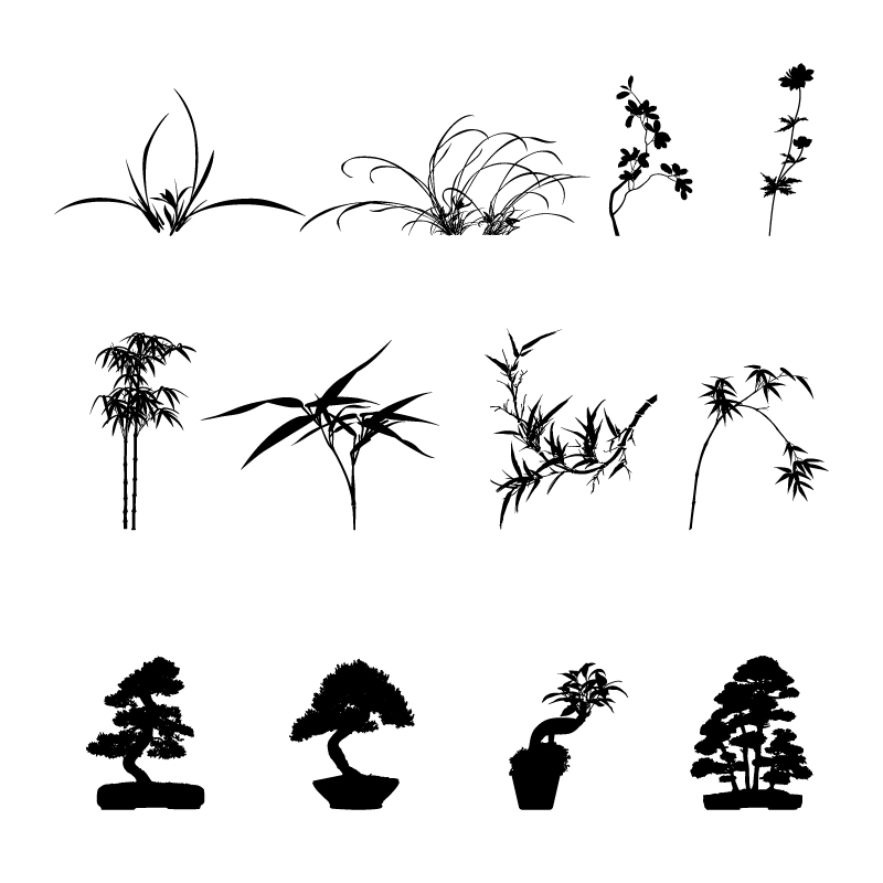 Commonly plants silhouettes vector graphics 02 silhouettes silhouette plants plant Commonly common   