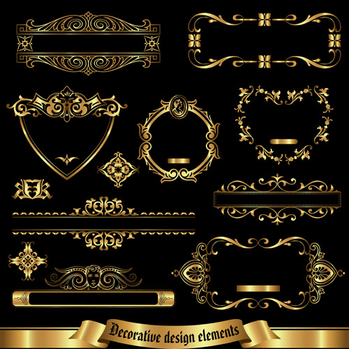 Shiny gold framed labels ornament vector 01 shiny ornament labels gold framed   