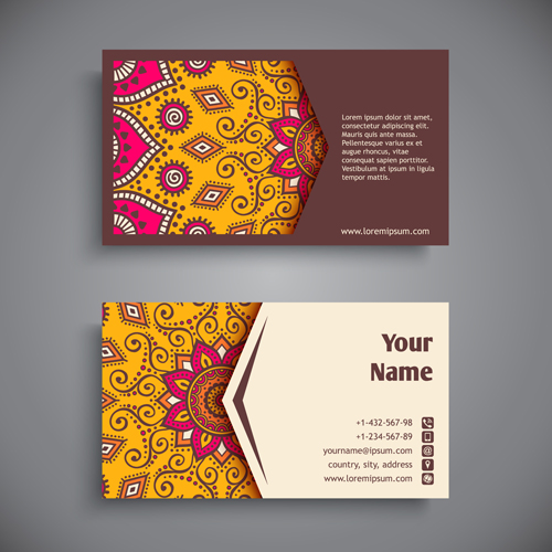 Ethnic pattern with business cards vector 03 Retro font pattern ethnic cards business   