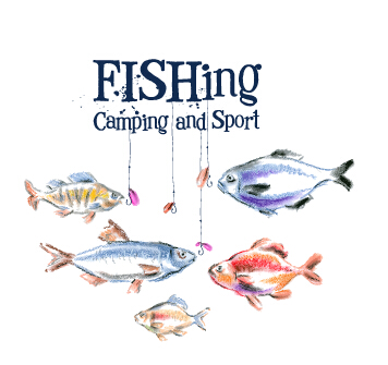 Fishing camping with sport hand drawn vector 02 Sport hand drawn fishing camping   