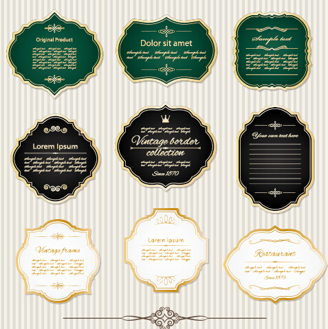 Golden frame retro labels vector Retro font labels golden frame   