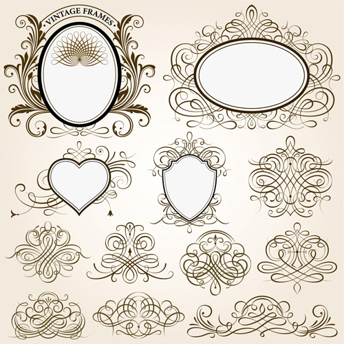 Vintage frames with calligraphic ornaments vector 01 vintage ornaments frames calligraphic   