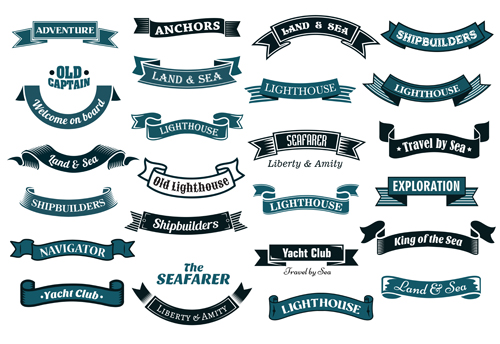 Nautical ribbon banners vector set ribbon nautical banners   