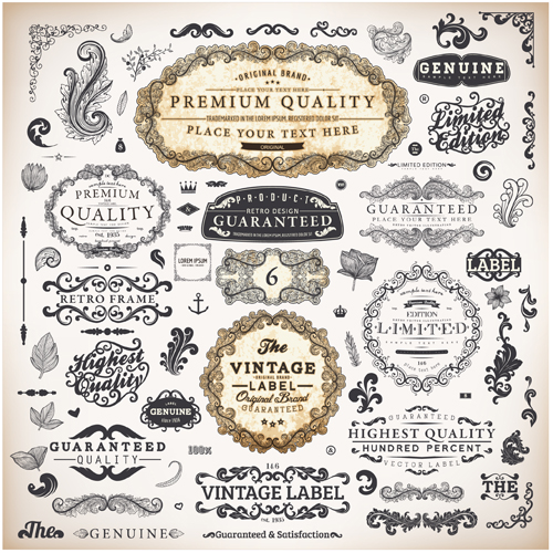 Vintage label and Ornaments design vector set 01 vintage ornaments ornament label   