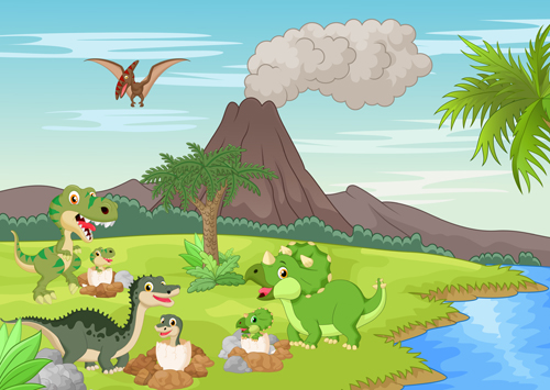 Cartoon dinosaurs with natural landscape vector 14 natural landscape dinosaurs cartoon   