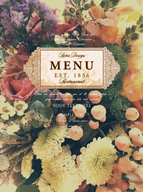 Vintage restaurant menu cover with flower blurs background vector 05 vintage restaurant flower cover background   