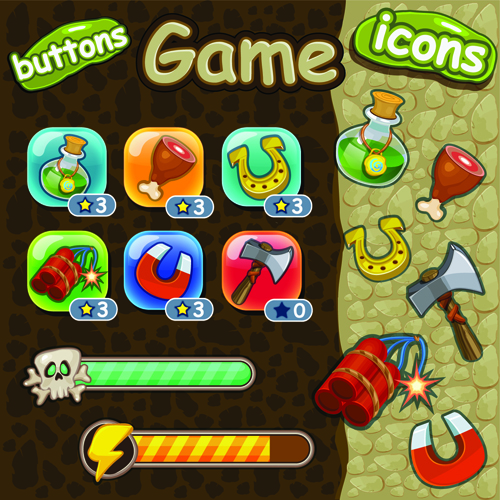 Cute game button and other design elements 01 game design elements cute button   