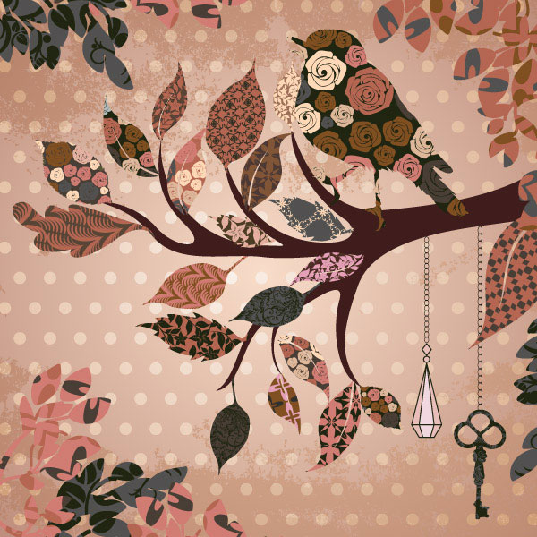 leaves and birds vector Background set 03 leaves leave birds bird   