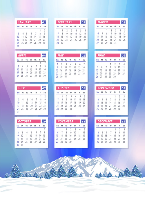 2016 calendar with winter landscape vector 02 winter landscape calendar 2016   