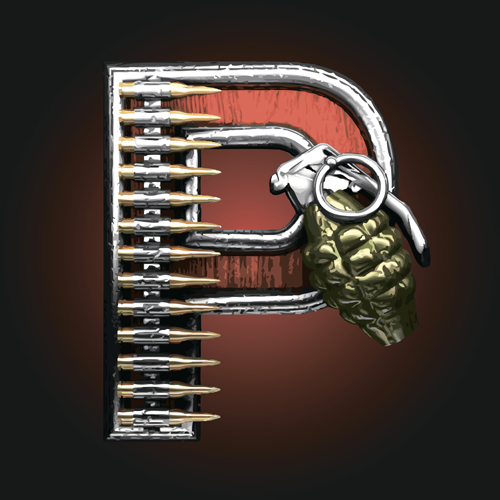 Metal alphabet with bullet and grenade vectors set 16 metal grenade bullet alphabet   