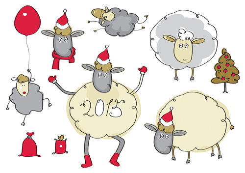 2015 new year with christmas and funny sheep vector 04 sheep new year funny christmas 2015   