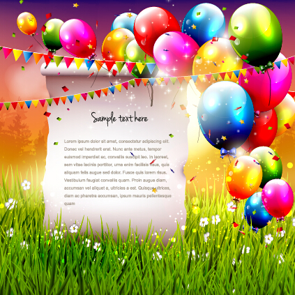 Colorful balloon with confetti and grass background 01 grass confetti balloon background   