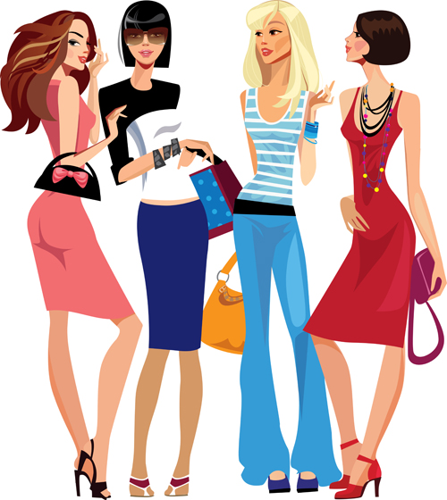 Fashion shopping girls vector material set 02 shopping material fashion shopping fashion   