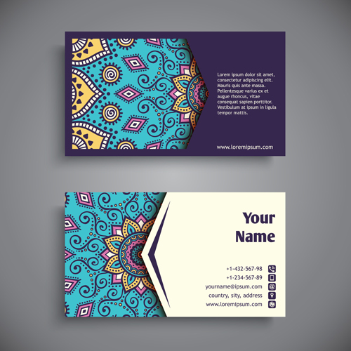 Ethnic pattern with business cards vector 02 Retro font pattern ethnic cards business   