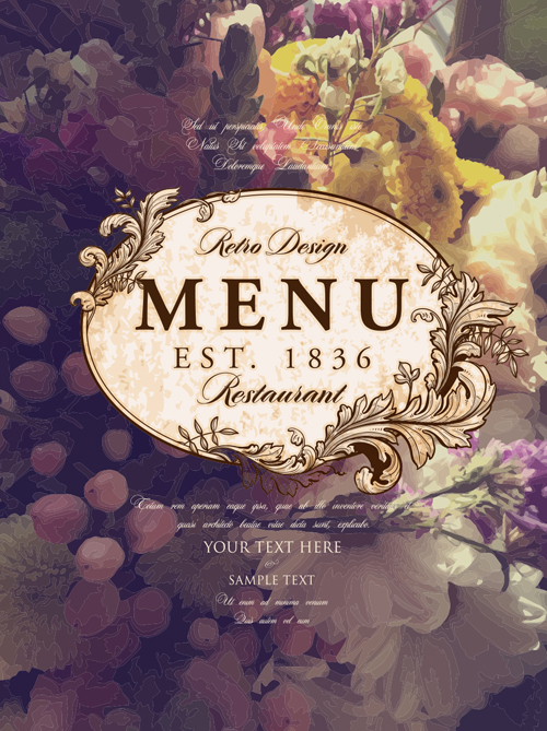 Vintage restaurant menu cover with flower blurs background vector 03 vintage restaurant flower cover background   
